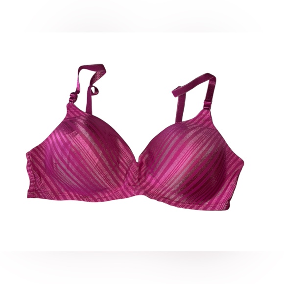 Hanes Hot Pink‎ Satin Striped Padded Bra Size 36C - Picture 1 of 4